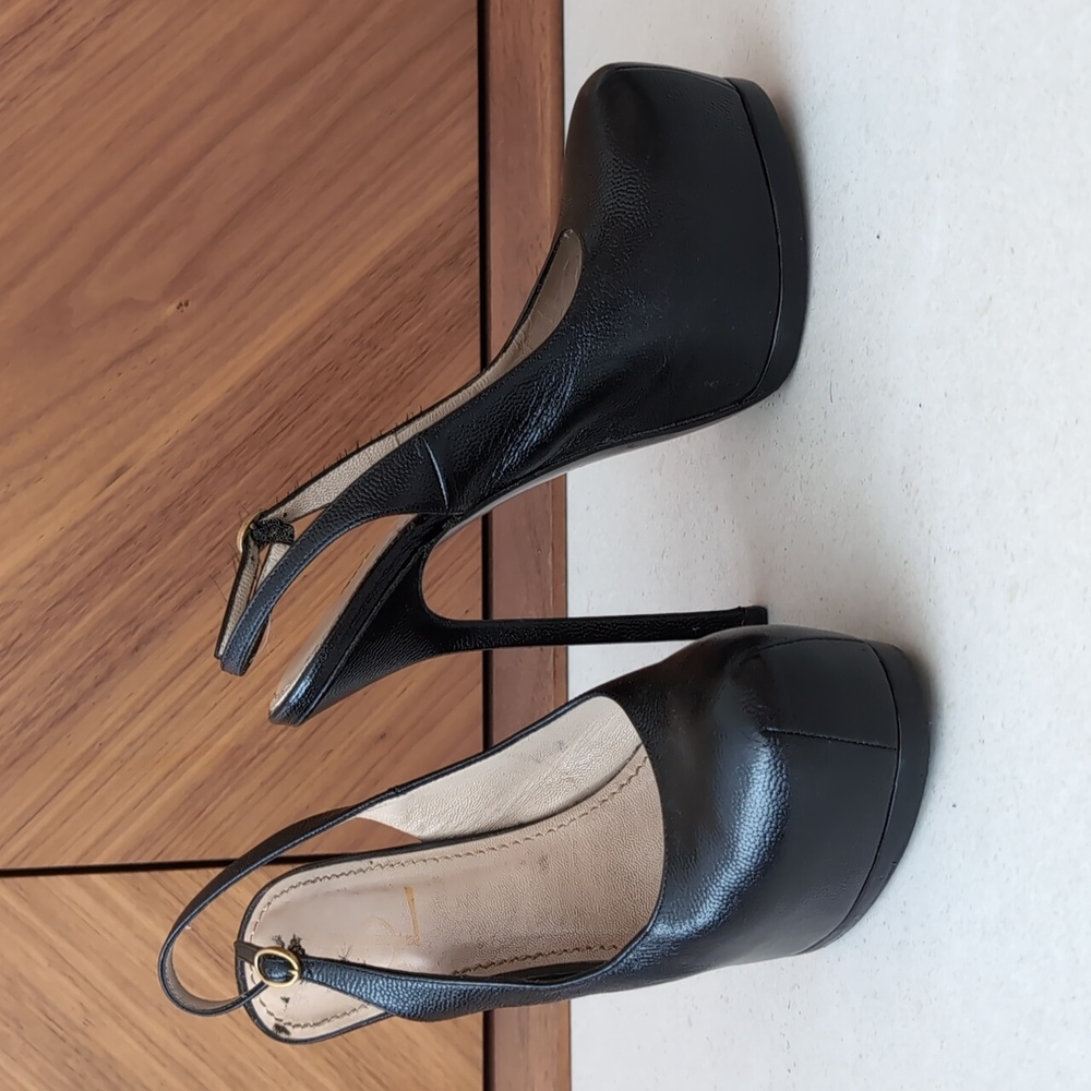 YSL Black Tribtoo Slingback Heels Size 7